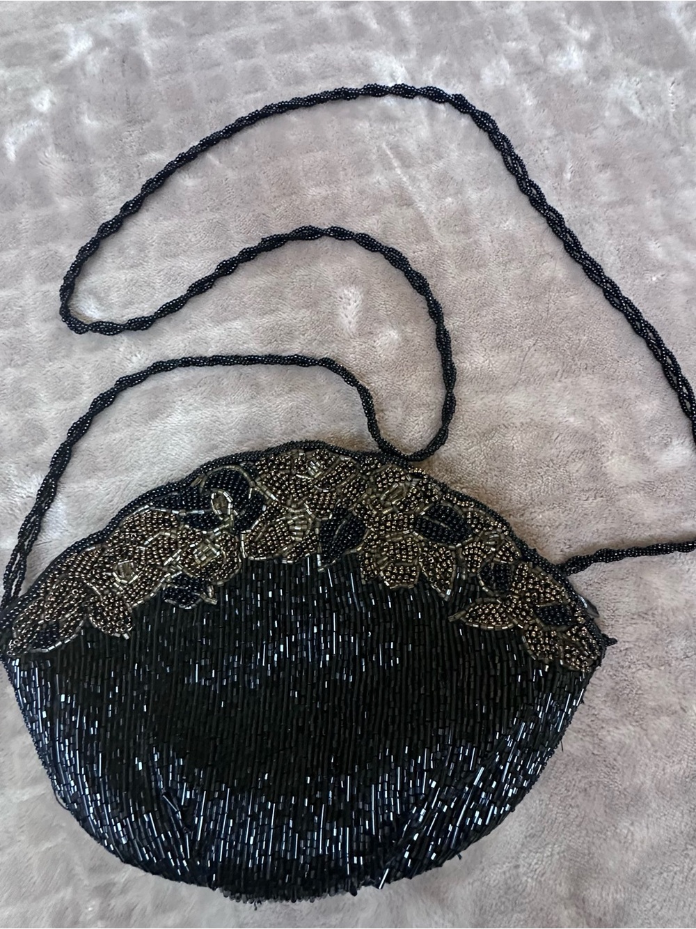 Black Beaded Floral Evening Crossbody Bag